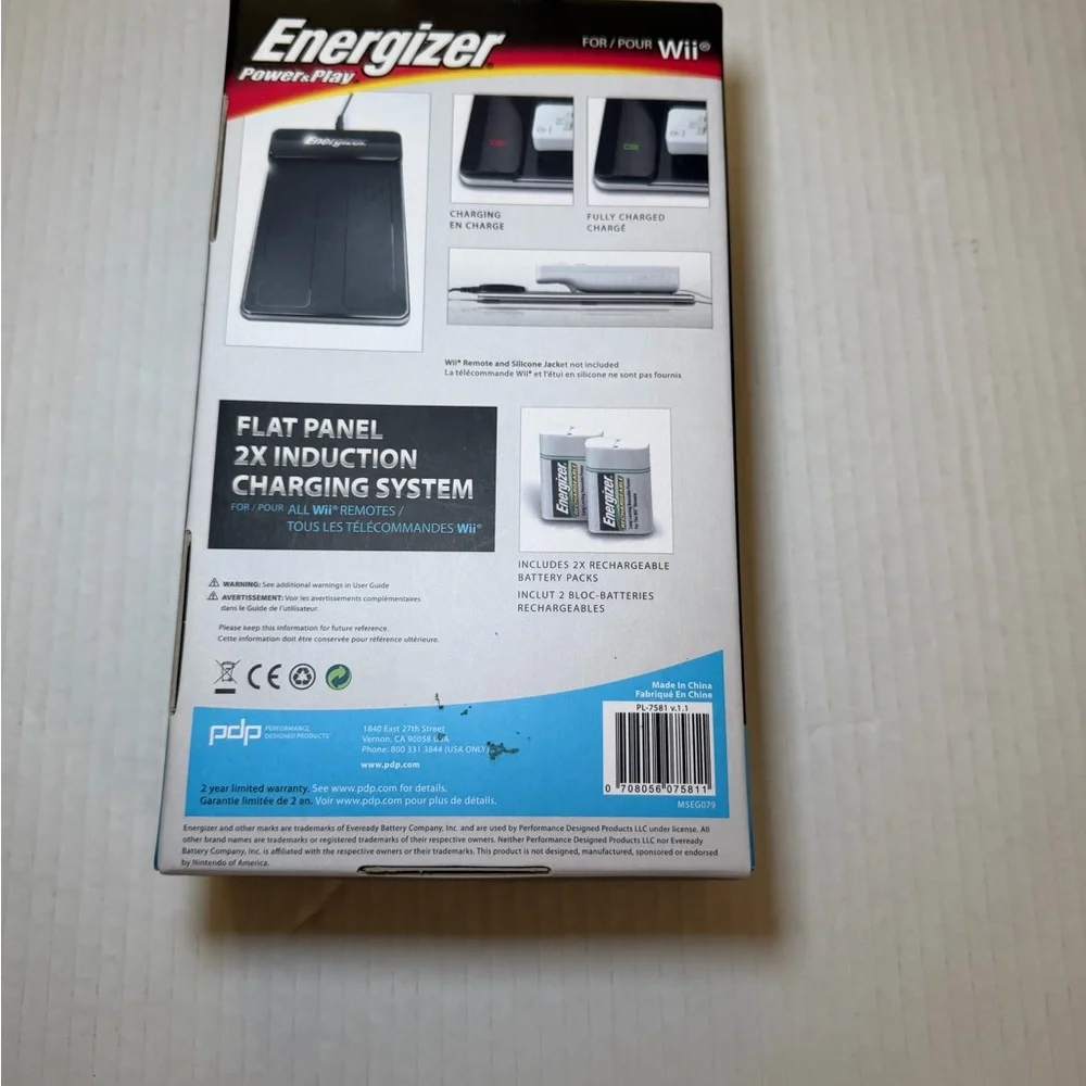 Energizer Flat Panel 2X Induction Charger Nintendo Wii Remotes NEW Open Box